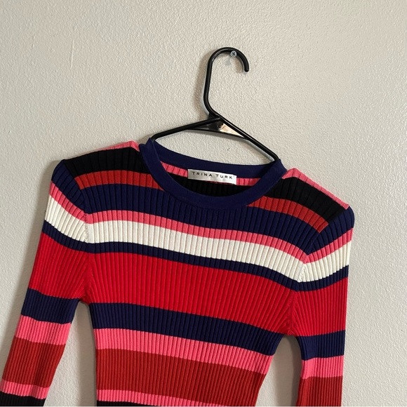TRINA TURK Cotton Stripe Agent 2 Long Sleeve Sweater Size S/M - Picture 5 of 7